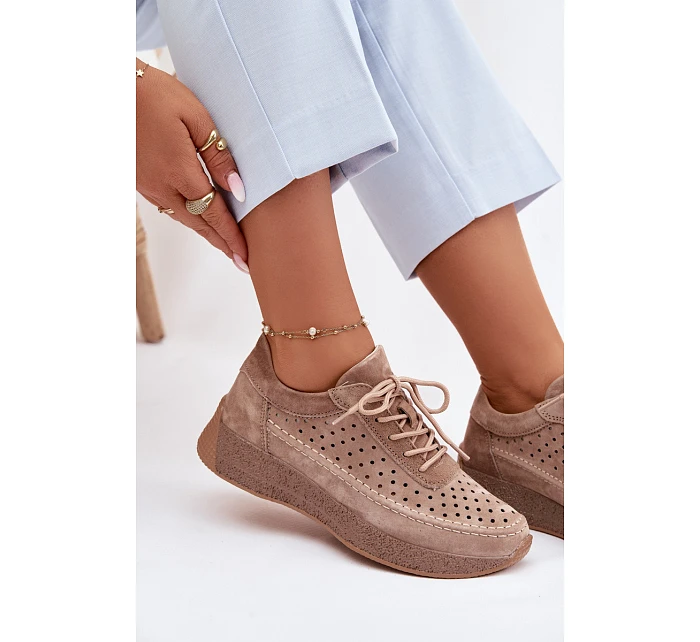 Kožené polobotky sneakers dámské vzorované Sergio Leone SP-013 Světle hnědé Kožené polobotky sneakers dámské vzorované Sergio Leone SP-013 Světle hnědé