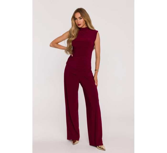 M890 Souprava s projmutým topem a širokými kalhotami - bordó