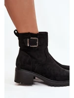 Dámské kotníkové boty na nízkém podpatku s klípkem a s přezkou Helvina – černé Dámské kotníkové boty na nízkém podpatku s klípkem a s přezkou Helvina – černé