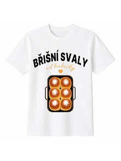 Pánské bavlněné tričko s potiskem - BŘIŠNÍ SVALY OD BABIČKY - bílé