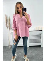 Mušelínová halenka s ohrnutými rukávy tmavě růžová Mušelínová halenka s ohrnutými rukávy tmavě růžová