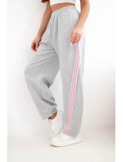 Dámské máslové kalhoty z viskózy s lampasem šedé