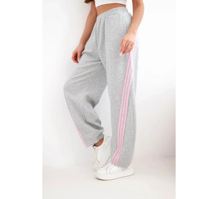 Dámské máslové kalhoty z viskózy s lampasem šedé