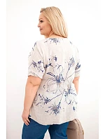 Dámská bavlněná halenka Plus Size s krátkým rukávem a kapsou béžová