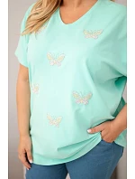 Dámská bavlněná halenka Plus Size s motýlky mátová Dámská bavlněná halenka Plus Size s motýlky mátová