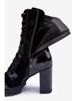 Kůže Šněrovací Boty Na Sloupku Černá model 21634913 - Boto