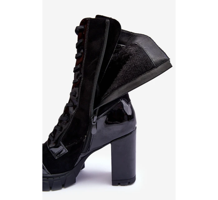 Kůže Šněrovací Boty Na Sloupku Černá model 21634913 - Boto