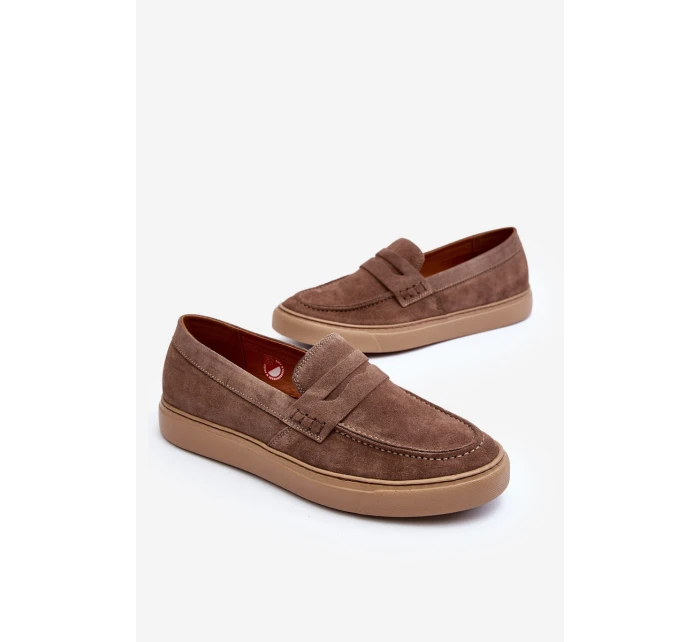 Mužské Semišové Polobotky Loafersy Zazoo 1574 Tmavě Beige
