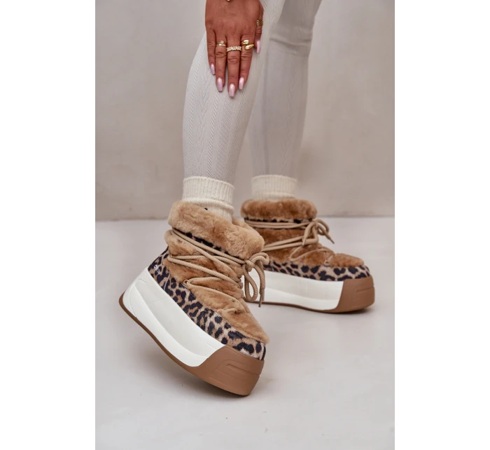 Kožené Dámské Sněhule Na Silné Podešvi S Kožešinou Panteřa Big Star OO274A207 Hnědé Kožené Dámské Sněhule Na Silné Podešvi S Kožešinou Panteřa Big Star OO274A207 Hnědé