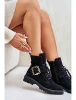 Velurové Kozačky S Přezkou Černé model 21675541 - Zazoo