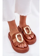 Dámské sandály na platformě se zlatým detailem Camel model 21687279 - Boto Dámské sandály na platformě se zlatým detailem Camel model 21687279 - Boto