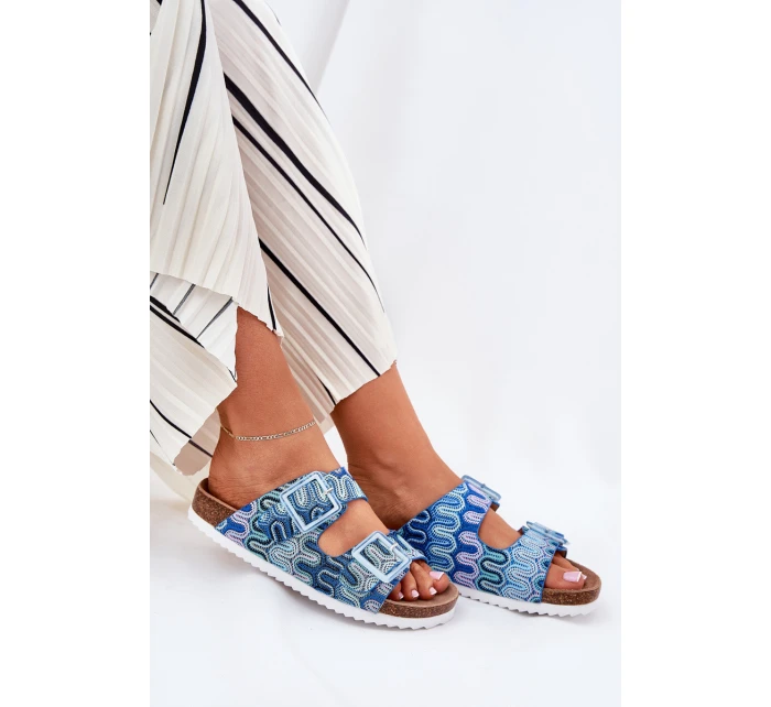 Dámské Pantofle S Přezkami A Leskem S.Barski RB51-006 Modré