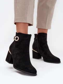 Zateplené dámské kotníkové boty se zlatými detaily na podpatku černé Dorisse