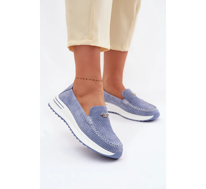 Dámské mokasíny z přírodního semiše modré Demela