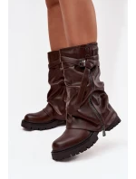 Dámské kozačky s ohrnutou holenicí do poloviny lýtka Darisa – čokoládové