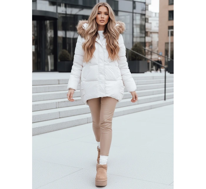 Dámská prošívaná zimní bunda s kapucí světle béžová FashionStreet TY5507