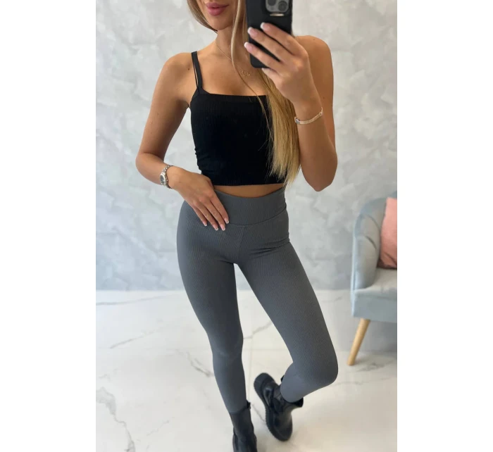 Pruhované legíny v grafitové barvě