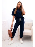 Dámský viskózový komplet s krátkým rukávem a nohavicemi námořnická modř Dámský viskózový komplet s krátkým rukávem a nohavicemi námořnická modř