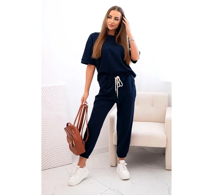 Dámský viskózový komplet s krátkým rukávem a nohavicemi námořnická modř Dámský viskózový komplet s krátkým rukávem a nohavicemi námořnická modř