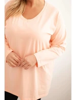 Dámská blůza Plus Size s výstřihem do V a dlouhým rukávem meruňková Dámská blůza Plus Size s výstřihem do V a dlouhým rukávem meruňková