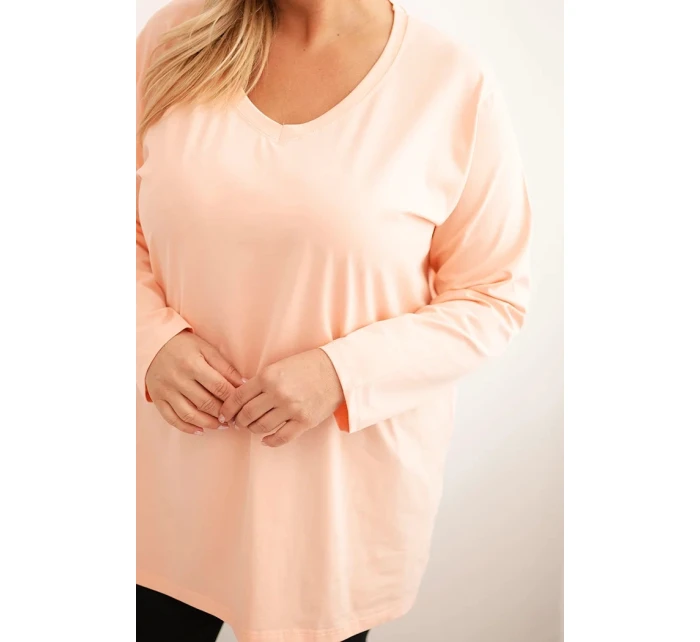 Dámská blůza Plus Size s výstřihem do V a dlouhým rukávem meruňková Dámská blůza Plus Size s výstřihem do V a dlouhým rukávem meruňková