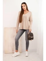 Dámský svetr s viskózou a výstřihem do V tmavě béžový Dámský svetr s viskózou a výstřihem do V tmavě béžový