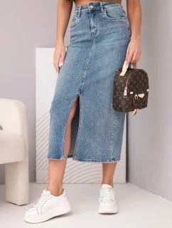Dámská midi džínová sukně s rozparkem vpředu džínová