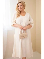 Dámské šaty Plus Size z  s výstřihem do V béžová model 22141084 - K-Fashion