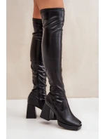 Přiléhavé kozačky nad kolena na podpatku tmavě hnědé model 21681380 - Boto