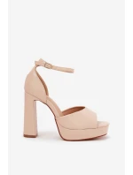 Dámské Sandály Na Podpatku A Platformě Eko Kožené Béžové model 21688872 - Boto Dámské Sandály Na Podpatku A Platformě Eko Kožené Béžové model 21688872 - Boto
