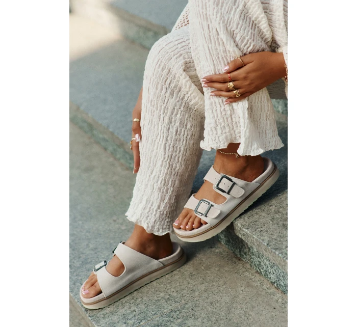 Dámské Semišové Pantofle S Přezkami Béžové D.Franklin DFSH405001