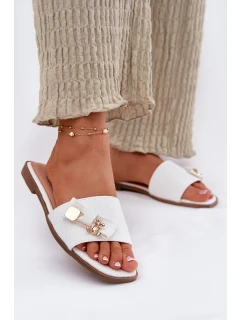 Dámské Pantofle Na Plochém Podpatku S Mašlí Bílé Sallariela