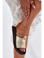 Kožené Dámské Pantofle S Dekorativním Páskem model 21698297 Zlaté - S.Barski