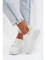 Dámské tenisky na platformě z imitace kůže bílo-bežové Calinae