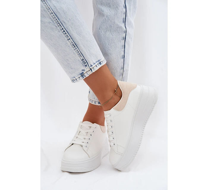 Dámské tenisky na platformě z imitace kůže bílo-bežové Calinae