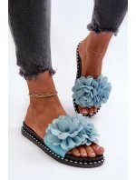 Dámské pantofle zdobené květinami, modrý cellanen Dámské pantofle zdobené květinami, modrý cellanen