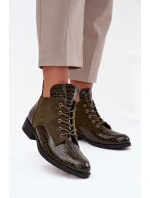 Dámské lakované botky Vinceza – s dekorativním ražením, tmavě zelené Dámské lakované botky Vinceza – s dekorativním ražením, tmavě zelené