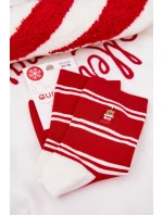 Dámské vánoční ponožky s pruhy a medvídkem – červené Dámské vánoční ponožky s pruhy a medvídkem – červené