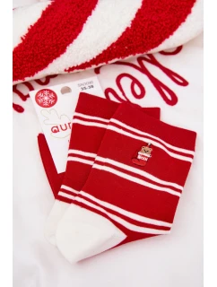 Dámské vánoční ponožky s pruhy a medvídkem – červené