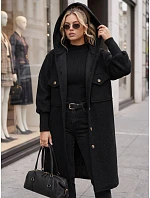 Płaszcz damski długi z kapturem czarny model 22371859 - FashionStreet Płaszcz damski długi z kapturem czarny model 22371859 - FashionStreet