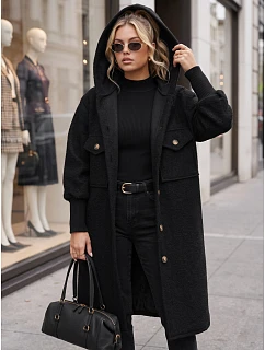 Płaszcz damski długi z kapturem czarny model 22371859 - FashionStreet