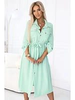 model 22176384 Midi košilka se zlatými knoflíky a vázáním světle mátová - numoco basic