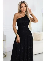 model 21941593 Dlouhé třpytivé večerní šaty na jedno rameno klasické černé - numoco basic