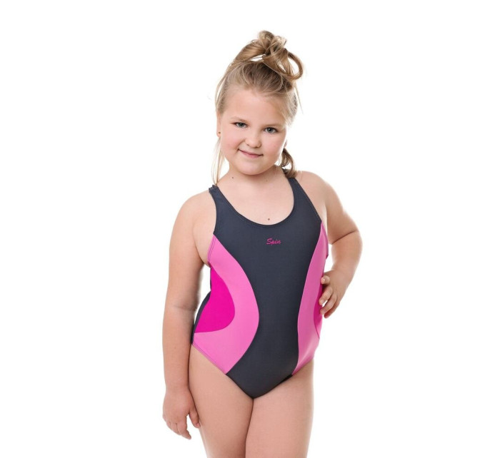 Dívčí jednodílné plavky Bibione II šedo-růžové