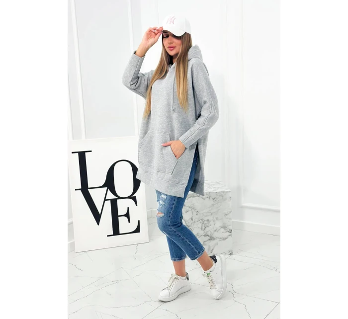 Zateplená mikina s bočními rozparky šedá Zateplená mikina s bočními rozparky šedá