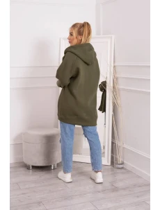 Zateplená bunda s vázáním v pase khaki barvy