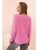Dámský svetr s viskózou a výstřihem do V růžový Dámský svetr s viskózou a výstřihem do V růžový