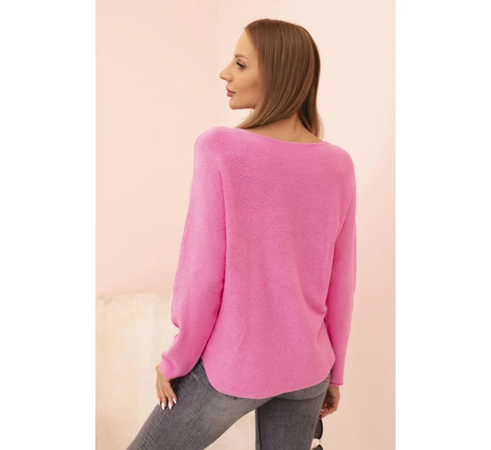 Dámský svetr s viskózou a výstřihem do V růžový Dámský svetr s viskózou a výstřihem do V růžový