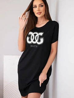 Dámské viskózové šaty s krátkým rukávem a ozdobným potiskem černá