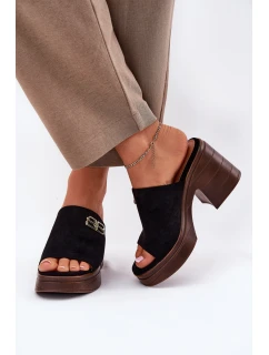 Dámské Pantofle Na Masivním Podpatku Se Zlatým Detalem Vinceza 17400 Černé